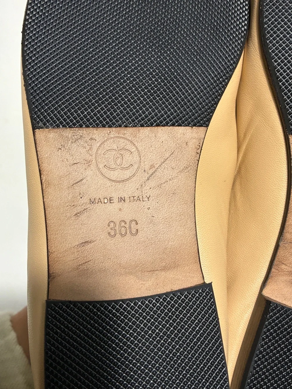 CHANEL Two-Tone Beige and Black Cap-Toe Ballet Flats